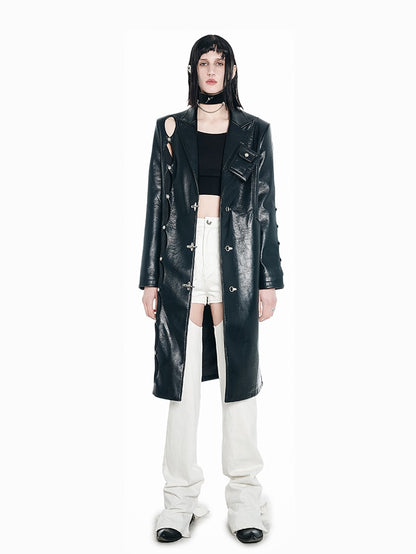 Nichi Irregular Wide-shoulder Leather Coat