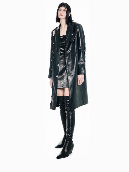 Nichi Irregular Wide-shoulder Leather Coat