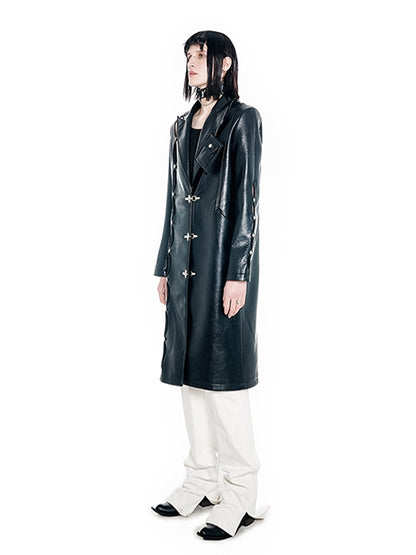 Nichi Irregular Wide-shoulder Leather Coat