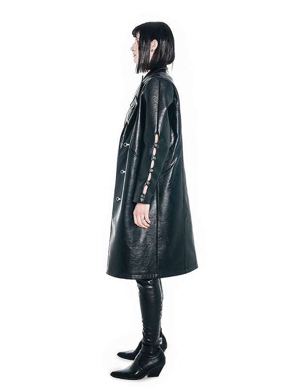 Nichi Irregular Wide-shoulder Leather Coat