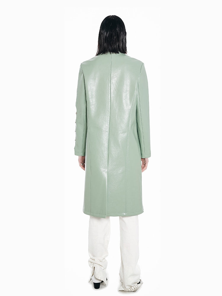 Nichi Irregular Wide-shoulder Leather Coat