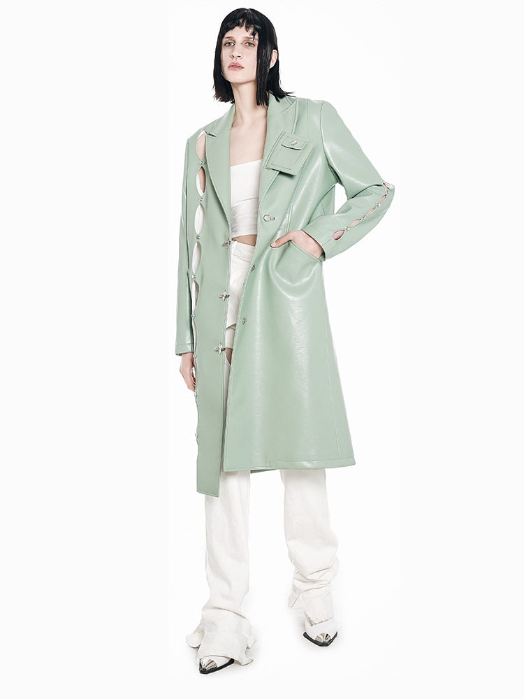 Nichi Irregular Wide-shoulder Leather Coat