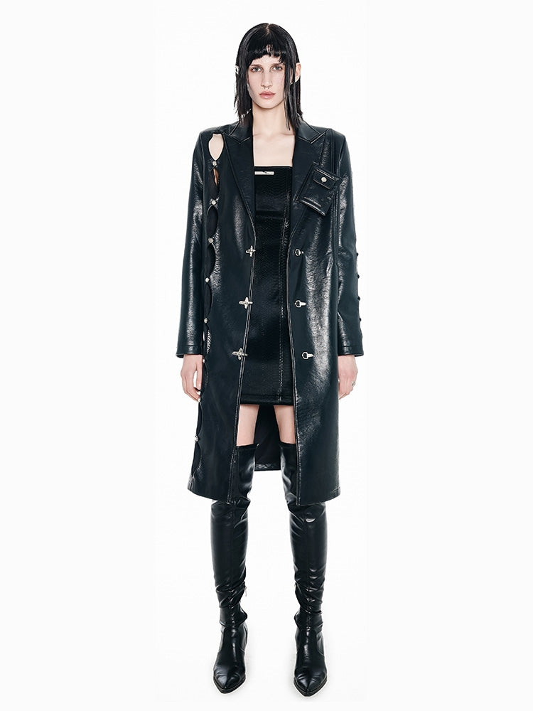 Nichi Irregular Wide-shoulder Leather Coat