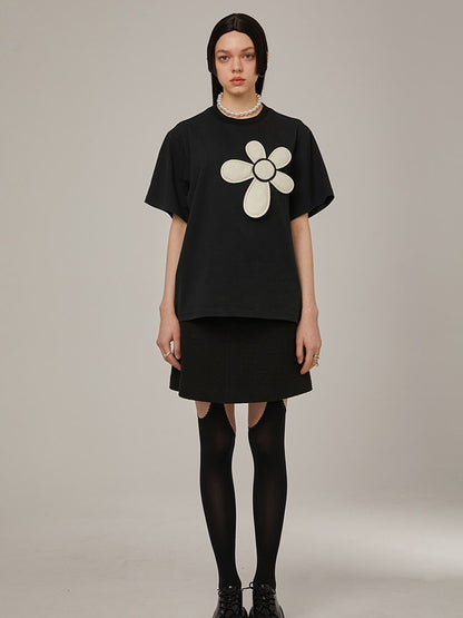 THREE-DIMENSIONAL FLOWER T-SHIRT CUTSEW