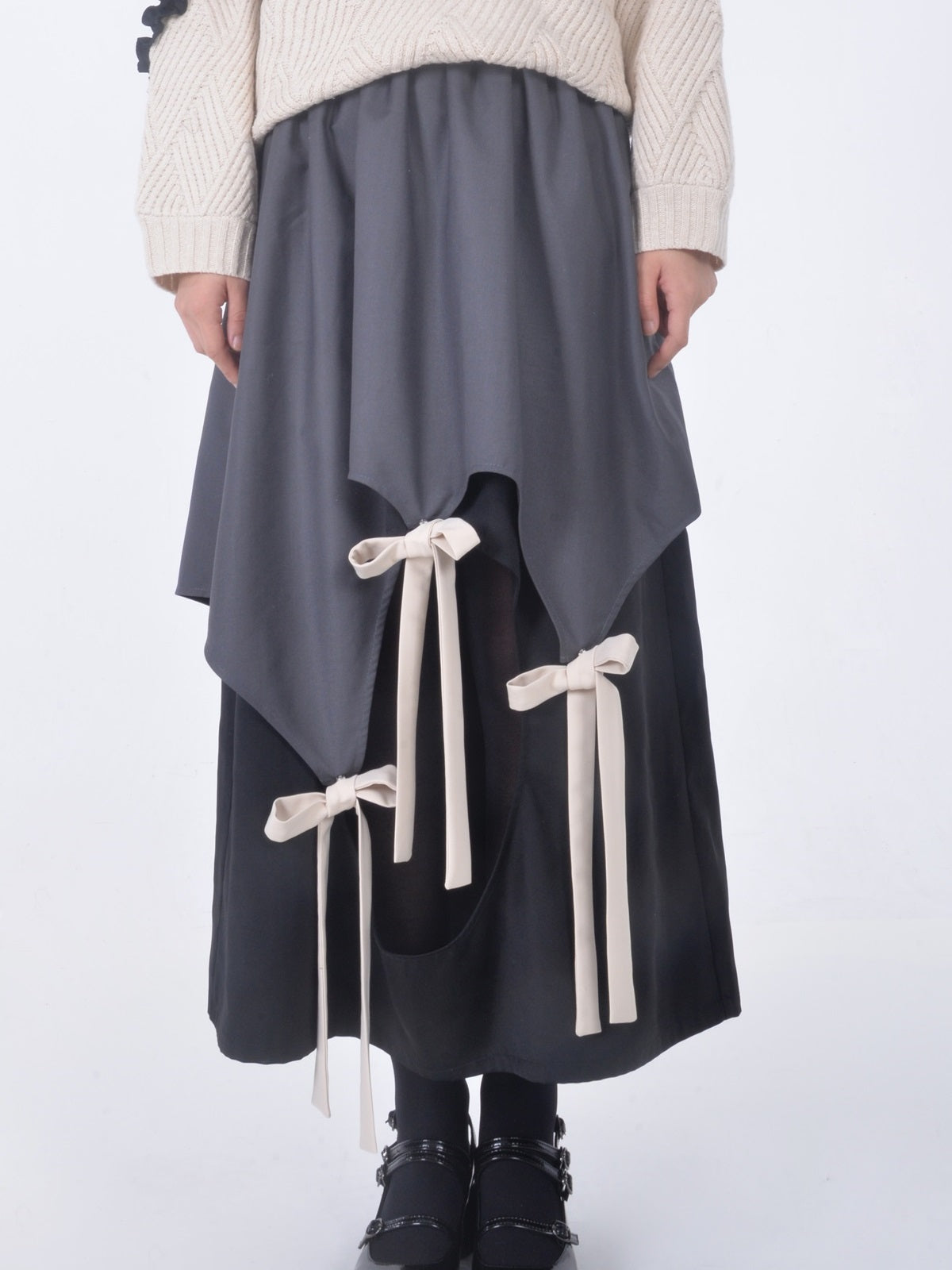 IRREGLAR NICHE CUT RIBBON LONG SKIRT