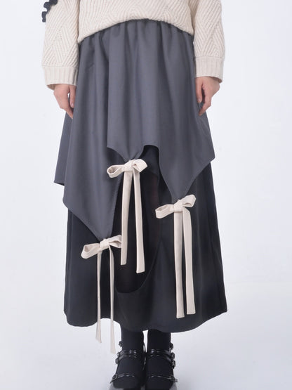 Irregular Niche Cut Ribbon Long Skirt