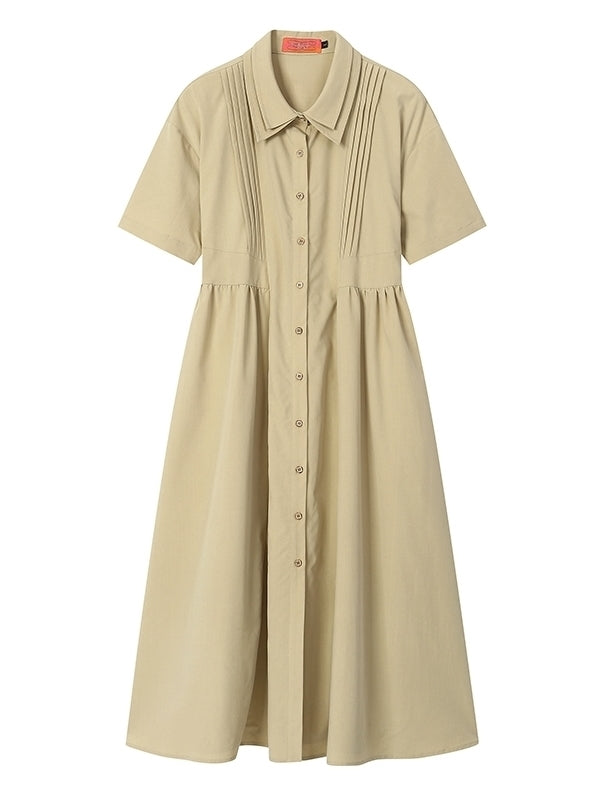 DOUBLE-COLLAR PLAIN LONG SHIRT-ONE-PIECE