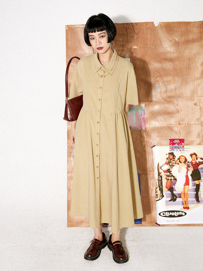 DOUBLE-COLLAR PLAIN LONG SHIRT-ONE-PIECE