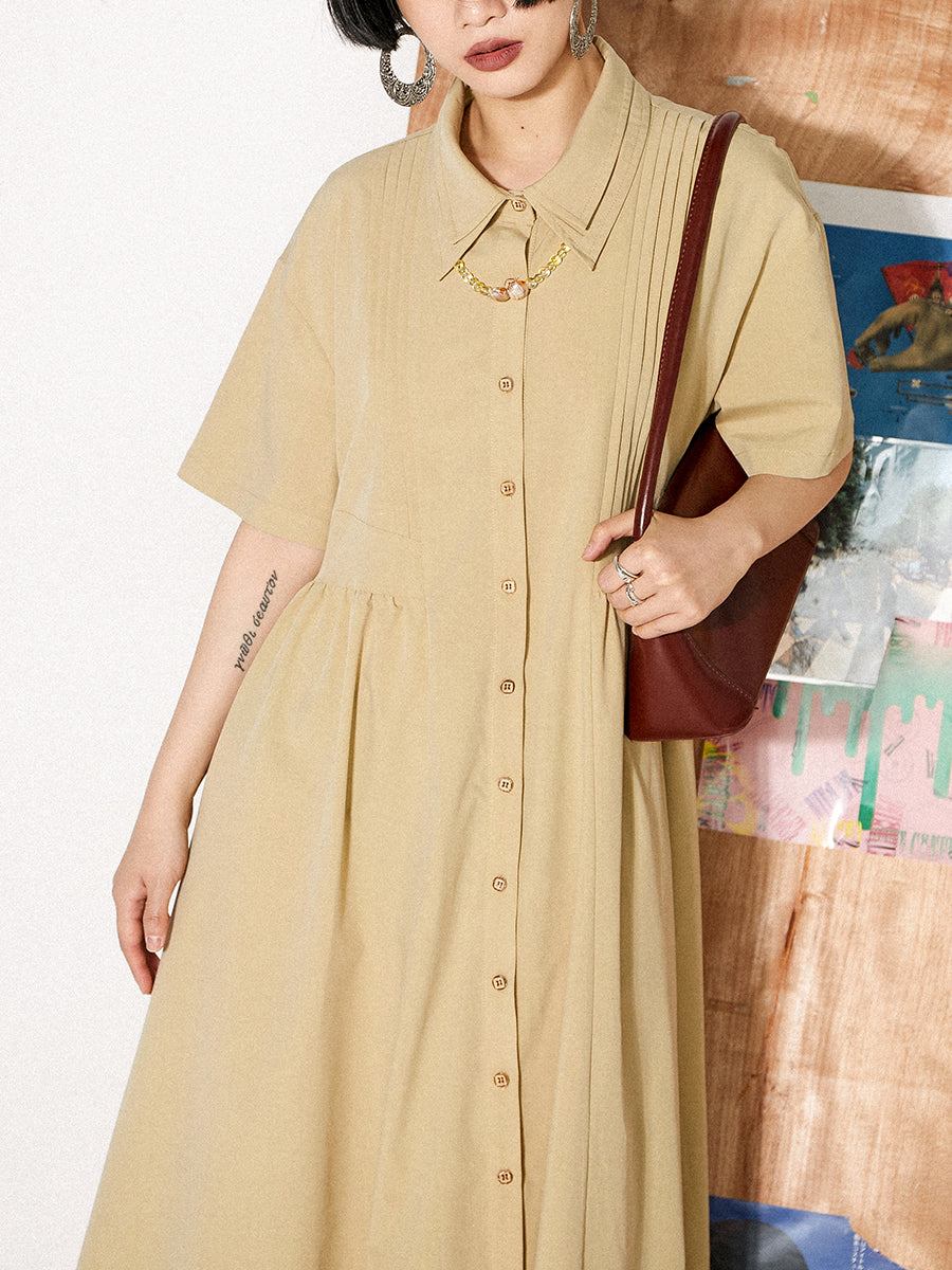 Double-collar Plain Long Shirt-one-piece