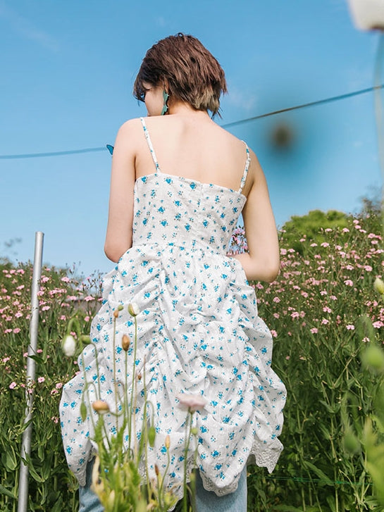 Floral Lace Ruffled Puffy One-piece