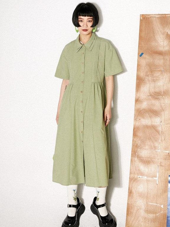 Double-collar Plain Long Shirt-one-piece