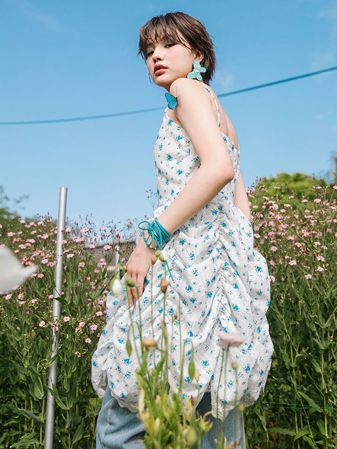 Floral Lace Ruffled Puffy ONE-PIECE