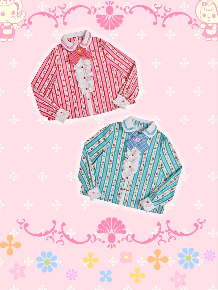 Fleur de floraison de volant Stripe Girly Pop Blouse