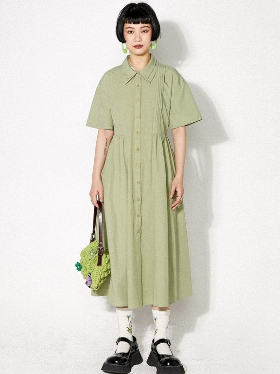 DOUBLE-COLLAR PLAIN LONG SHIRT-ONE-PIECE