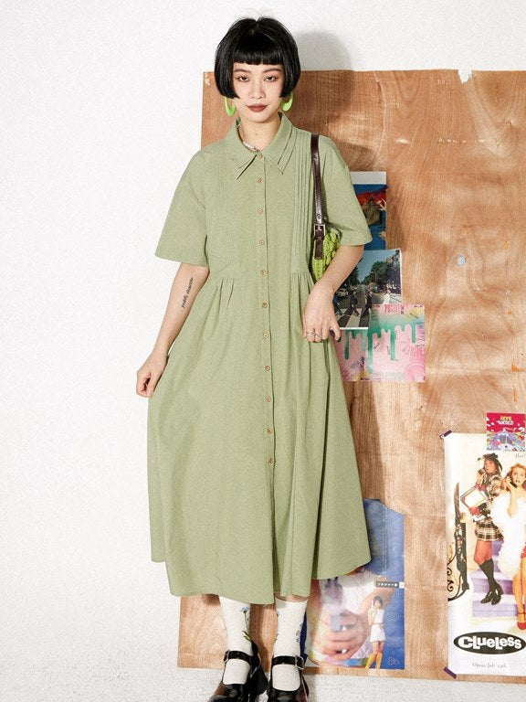 DOUBLE-COLLAR PLAIN LONG SHIRT-ONE-PIECE