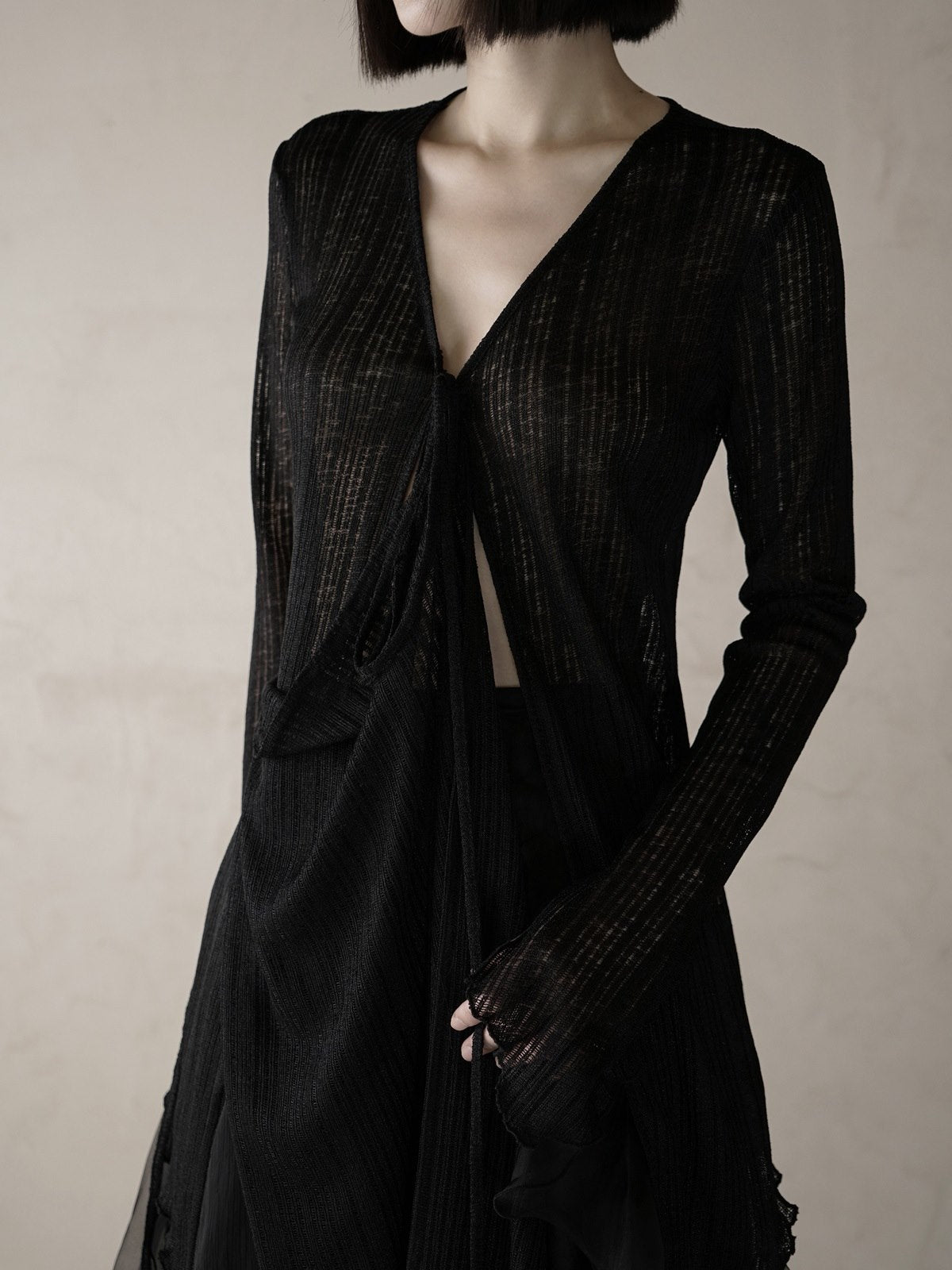 Sheer V-neck Mature Classy Cardigan