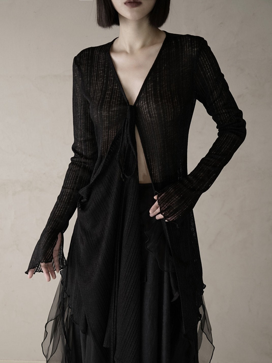 Sheer V-NECK MATURE CLASSY CARDIGAN