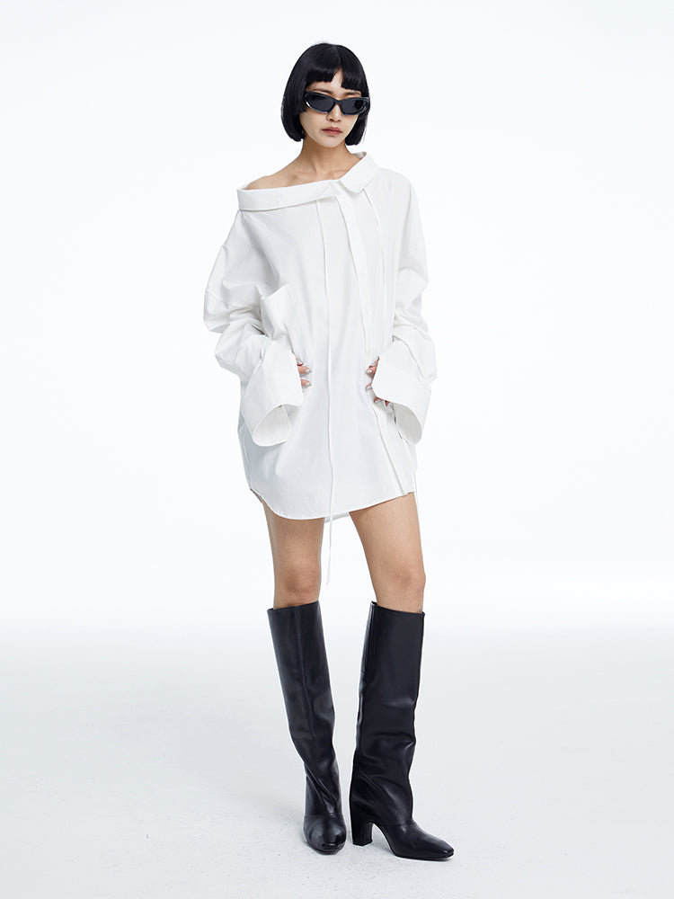 High-neck oversize Nichi-Collar Drawstring Blouse