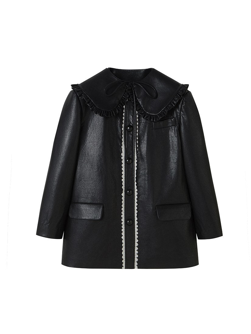 SR  dress leather coat(black)