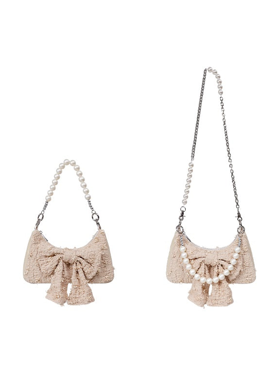 Compact Pearl Ribbon Feminine Bag