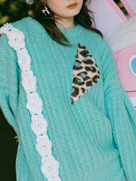 Three-dimensional Rose Leopard Retro Sweater Knit