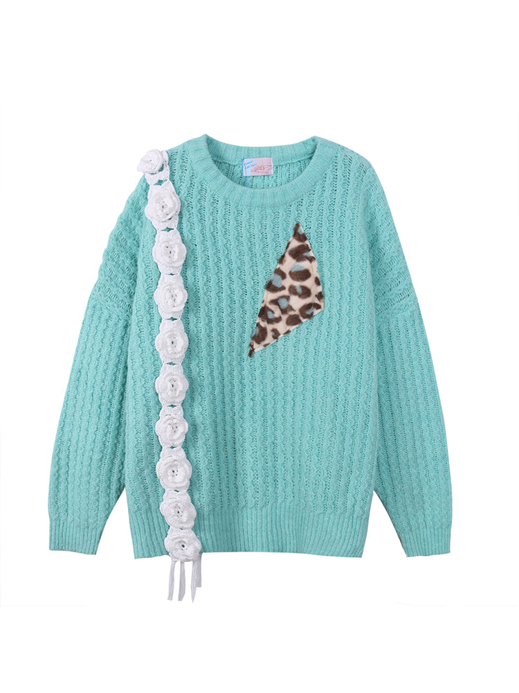 THREE-DIMENSIONAL Rose Leopard Retro Sweater Knit