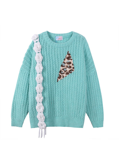 THREE-DIMENSIONAL Rose Leopard Retro Sweater Knit