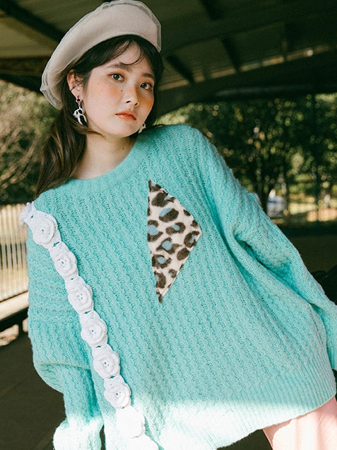 Three-dimensional Rose Leopard Retro Sweater Knit