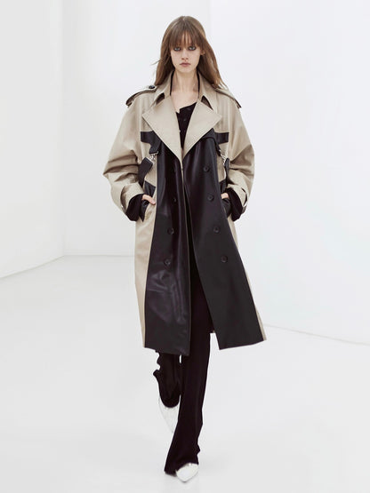 Leather Bi-color Nichi Long-coat