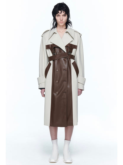 Leather Bi-color Nichi Long-coat