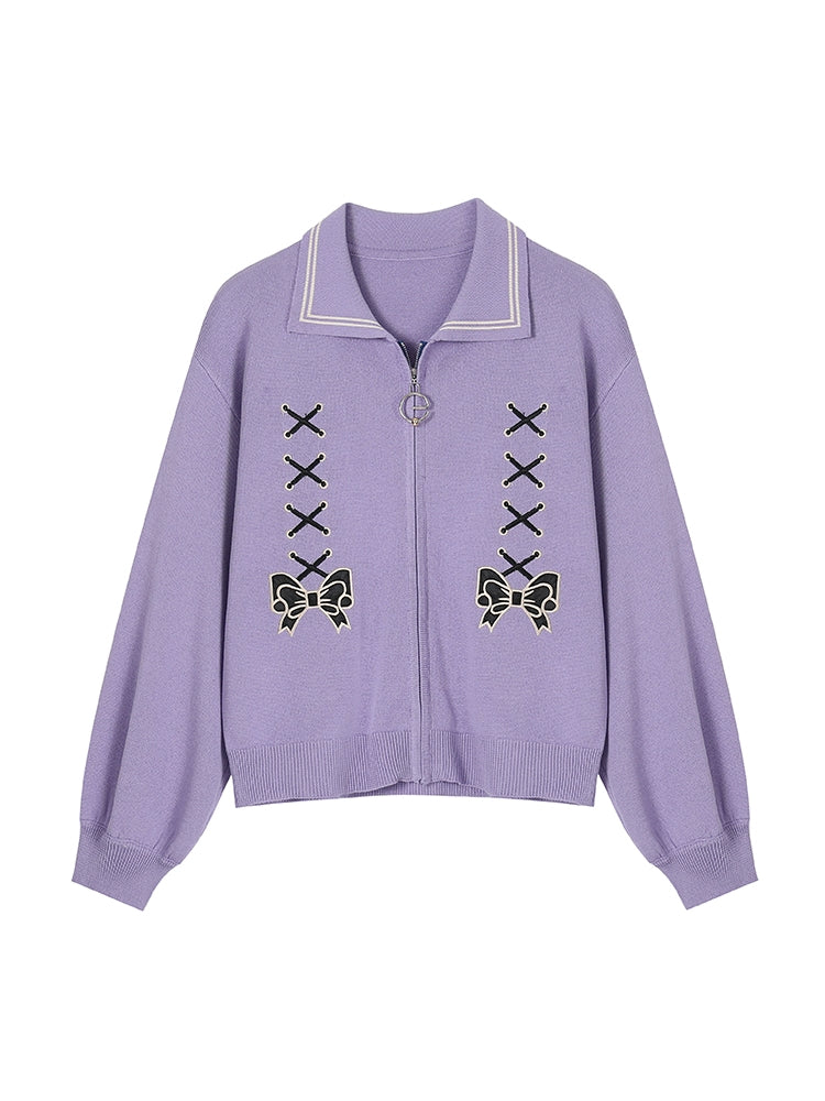 Embroidered Sweater Ribbon Knit