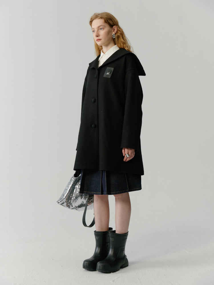 Sailor-Collar Long College Coat