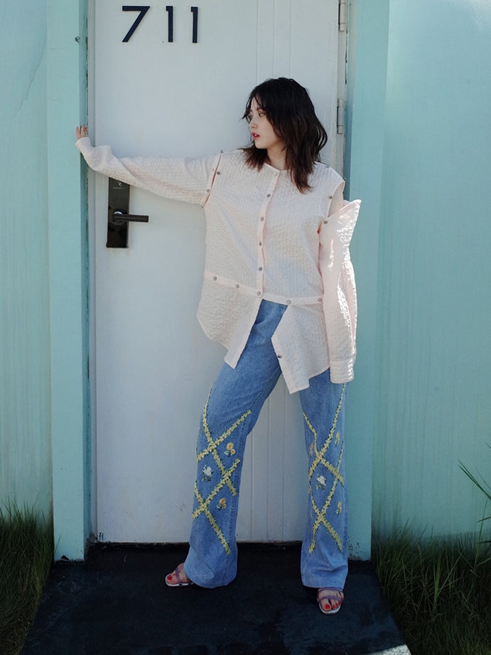 Pantalon de broderie de fleurs de broderie