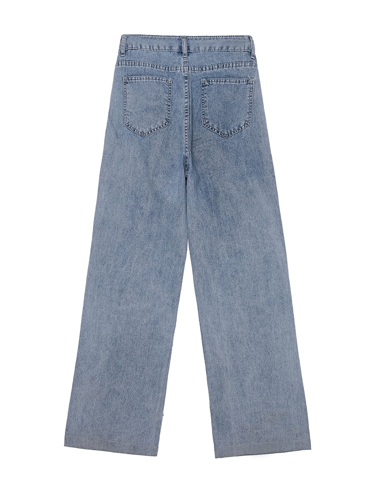 Stickblumen-Jeans mit hohen T-T-Ten-Hosen mit hohen Beinen