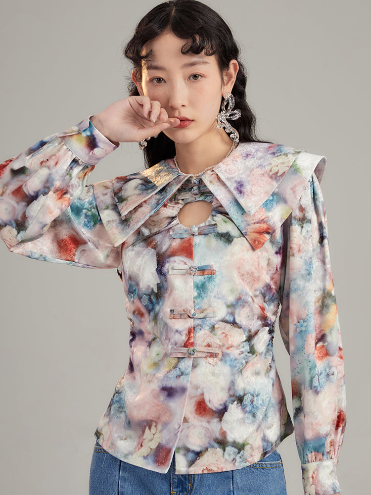 Tie-dye Niche Double-collar Blouse