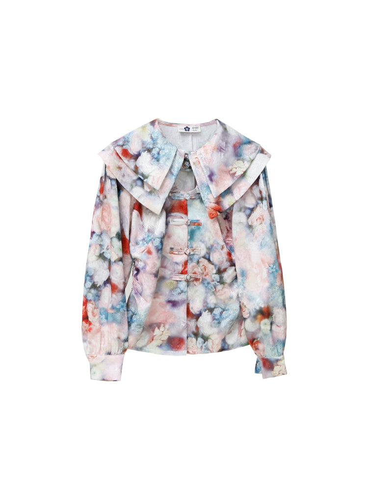 Tie-dye Niche Double-collar Blouse