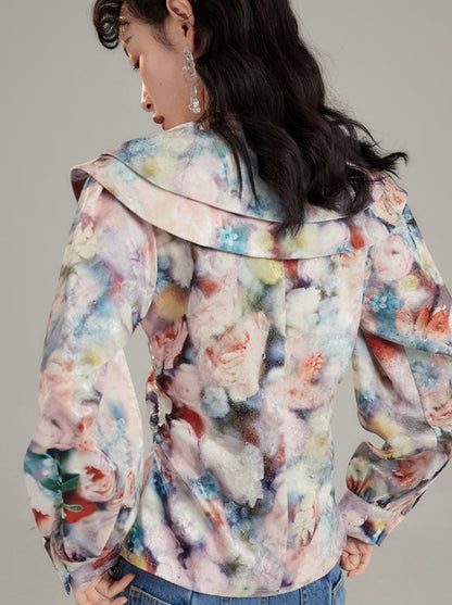 Tie-dye Niche Double-collar Blouse