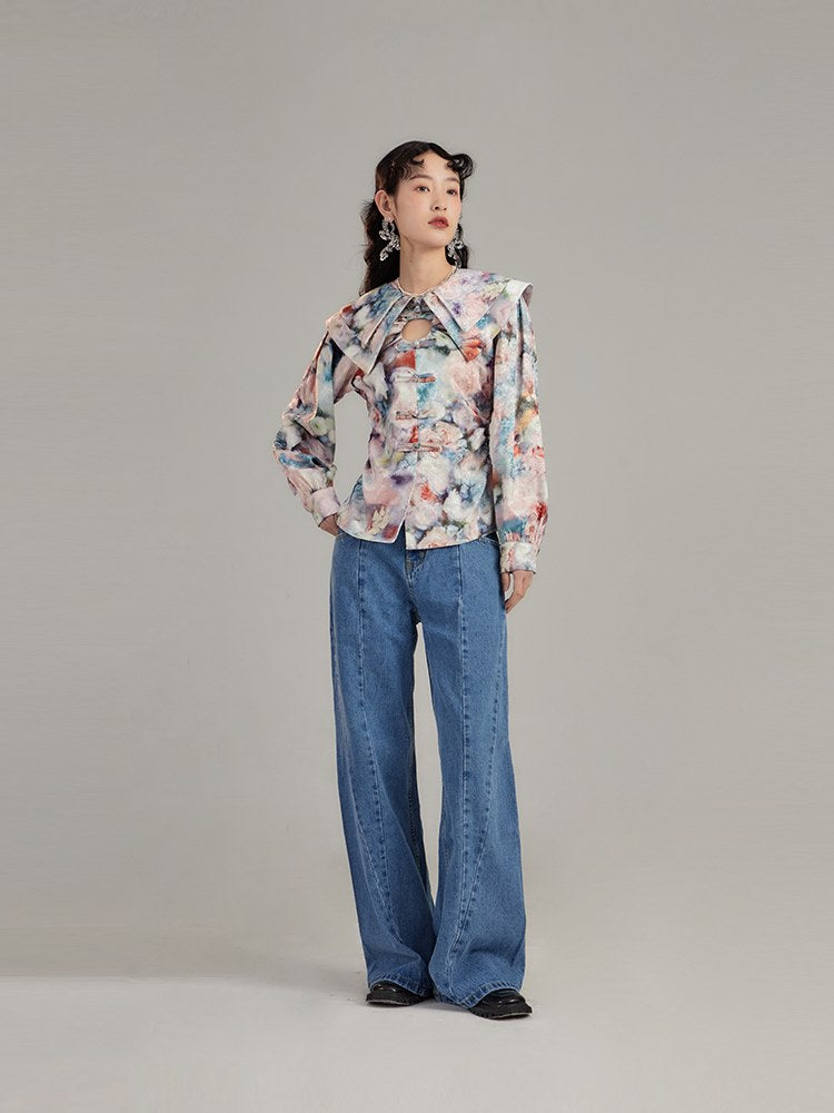 Tie-dye Niche Double-collar Blouse