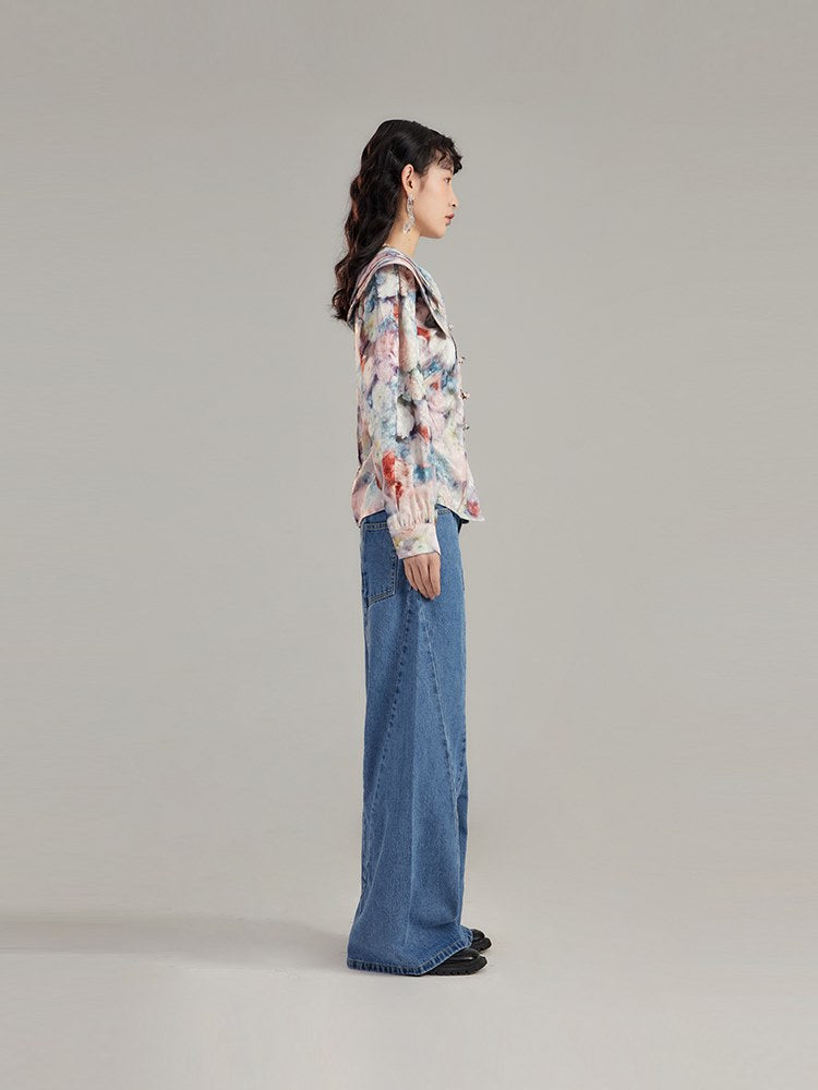 Tie-dye Niche Double-collar Blouse