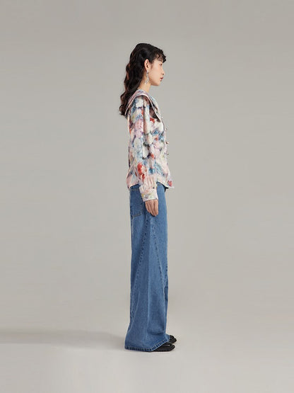 Tie-dye Niche Double-collar Blouse