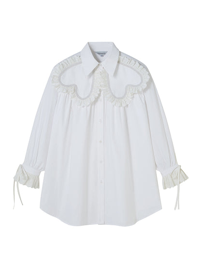 Frill Lace Loose Drawstring Shirt ONEPIECE