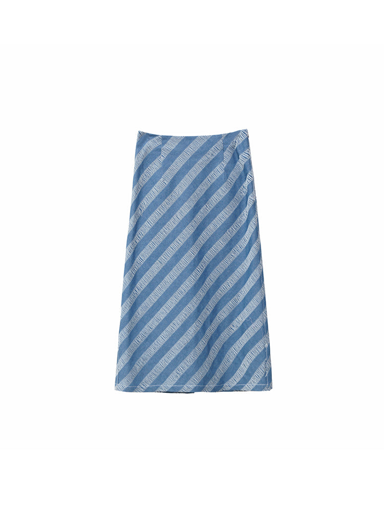 Nichi Retro High-Waist Denim Stripe Skirt