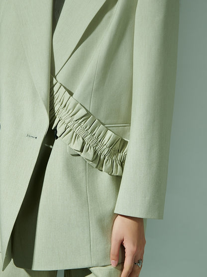 Pleats Ruffled Asymmetric Tailored-jacket