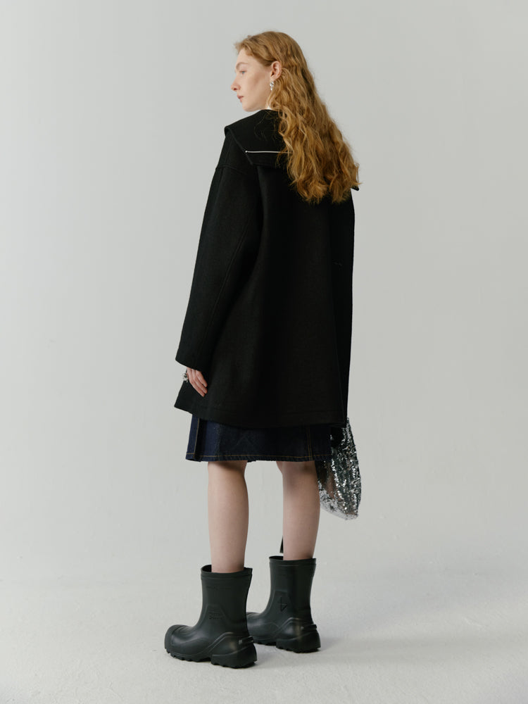 Sailor-collar Long College Coat