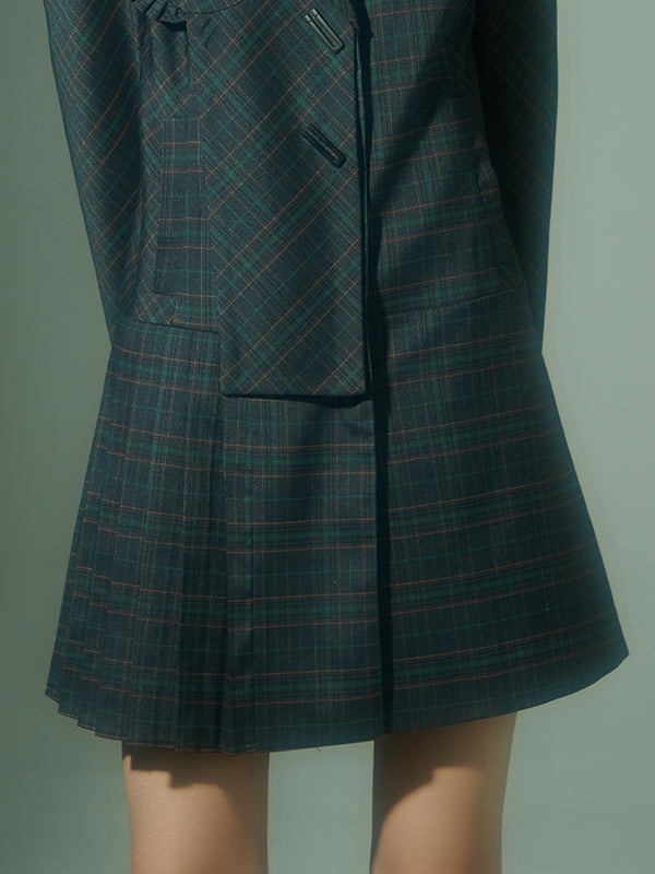 Grily Plaid Frill Pleats Jacket