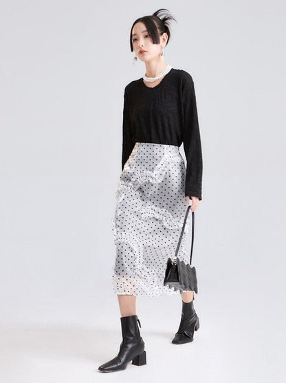 Niche Chiffon Frill Sheer Dot Skirt