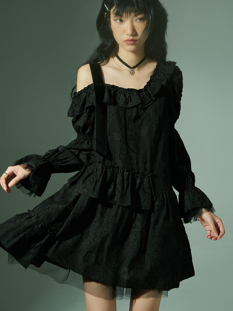 OPNE-SHOULDER IRREGULAR TIERED HEM ONE-PIECE --l.nyx – ARCANA ARCHIVE