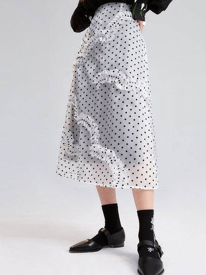 Niche Chiffon Frill Sheer Dot Skirt