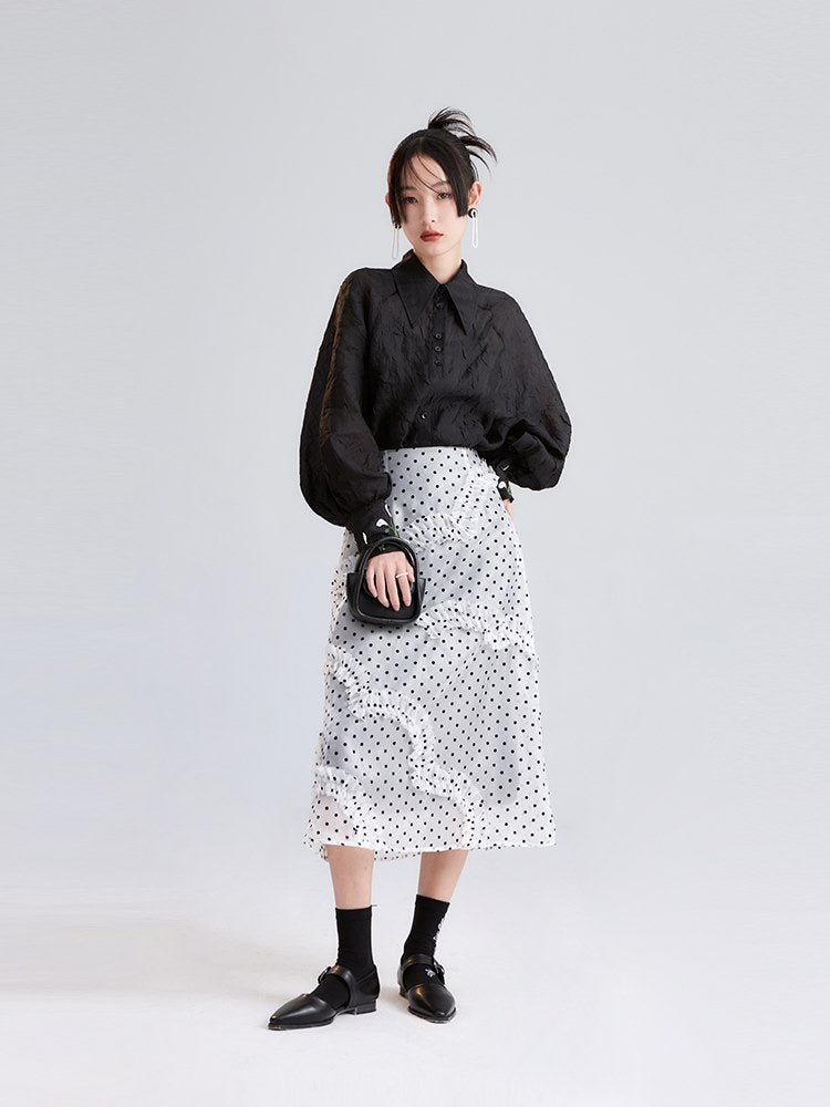 Niche Chiffon Frill Sheer Dot Skirt