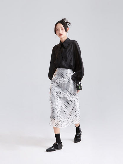 Niche Chiffon Frill Sheer Dot Skirt